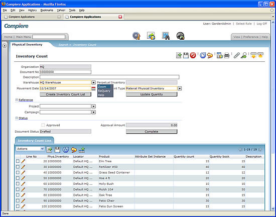 Compiere ERP and CRM capabilities diagram